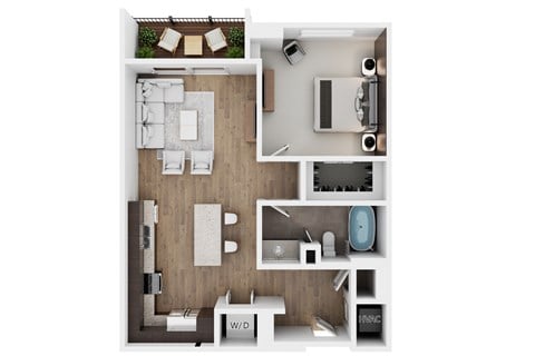 Floor plan for 1 bed, 1 bath, 743 sqft